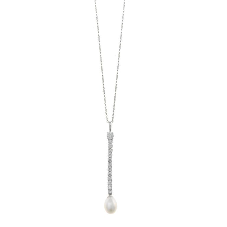 NECKLACE SILVER 925 RHODIUM STRIP CZ WHITE