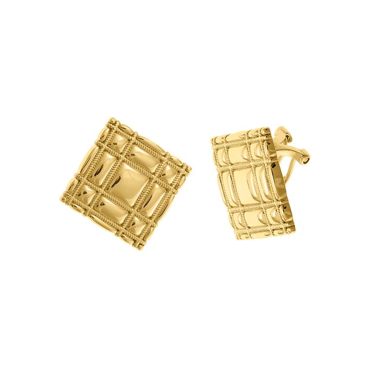 EARRING METAL PLATED GOLD DIAMOND TARTAN LOCK