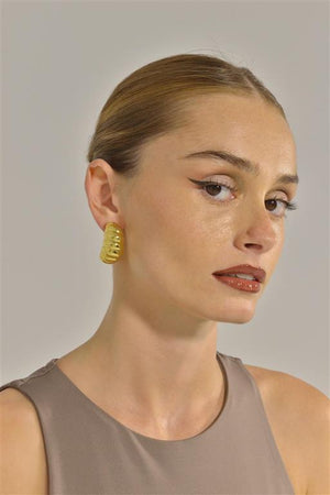 EARRING METAL PLATED GOLD RING OPEN RIBBED