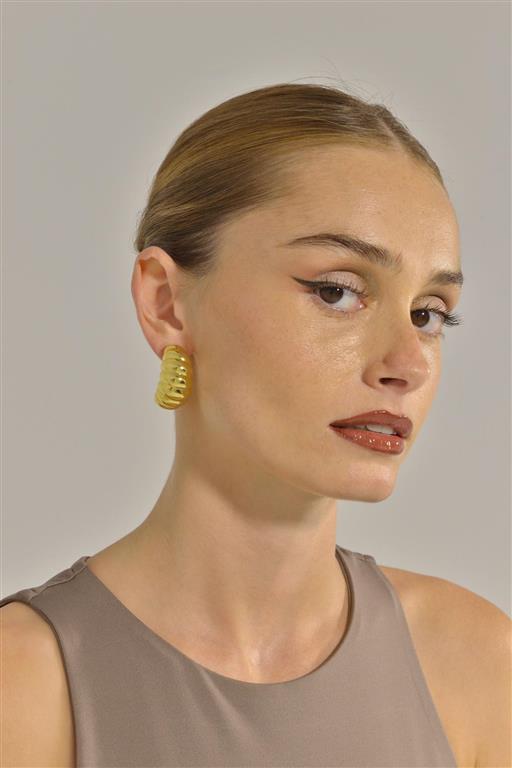 EARRING METAL PLATED GOLD RING OPEN RIBBED