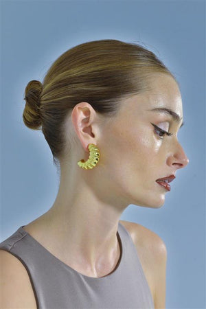 EARRING METAL PLATED GOLD RING OPEN RIBBED