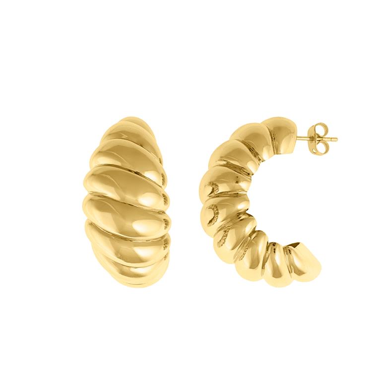 EARRING METAL PLATED GOLD RING OPEN RIBBED