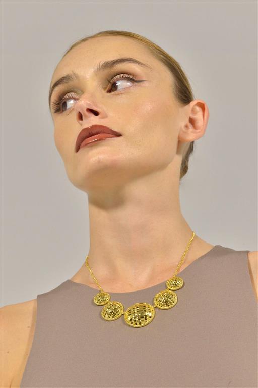 MADRAS - NECKLACE METAL PLATED GOLD FIVE CIRCLES SQUARES