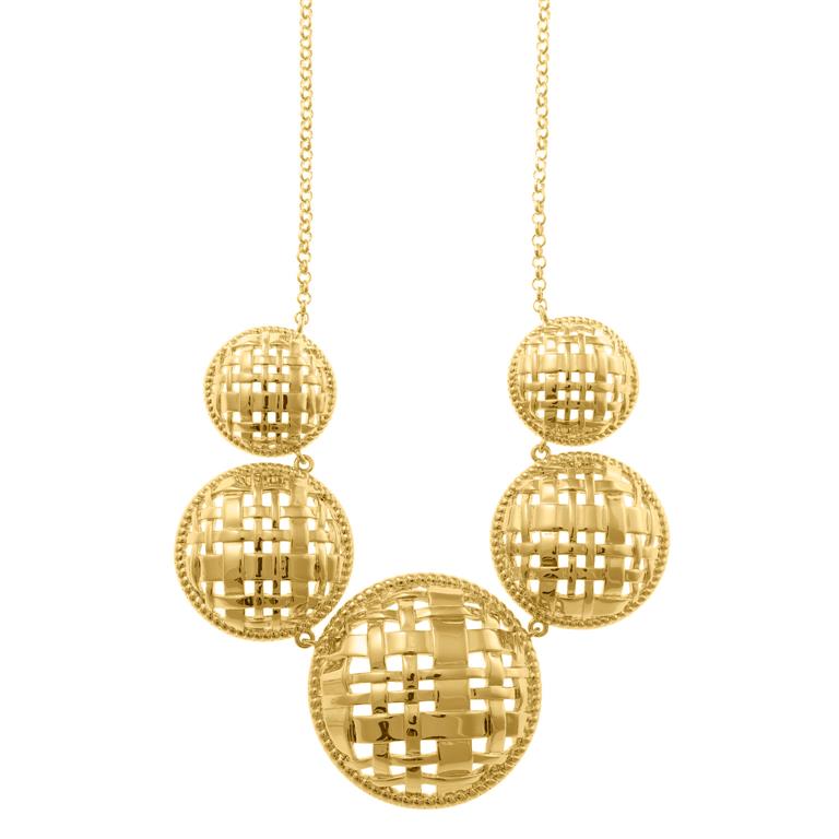 NECKLACE METAL PLATED GOLD FIVE CIRCLES SQUARES