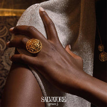 تحميل الصورة إلى عارض المعرض، RING METAL PLATED GOLD CIRCLE SQUARES MADRAS
