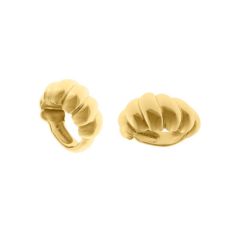 RING METAL PLATED GOLD RIBBED
