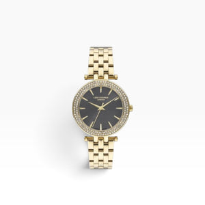 Lee Cooper London | Charcoal Sunray Crystal-Set All-Gold Women's Watch — 34mm