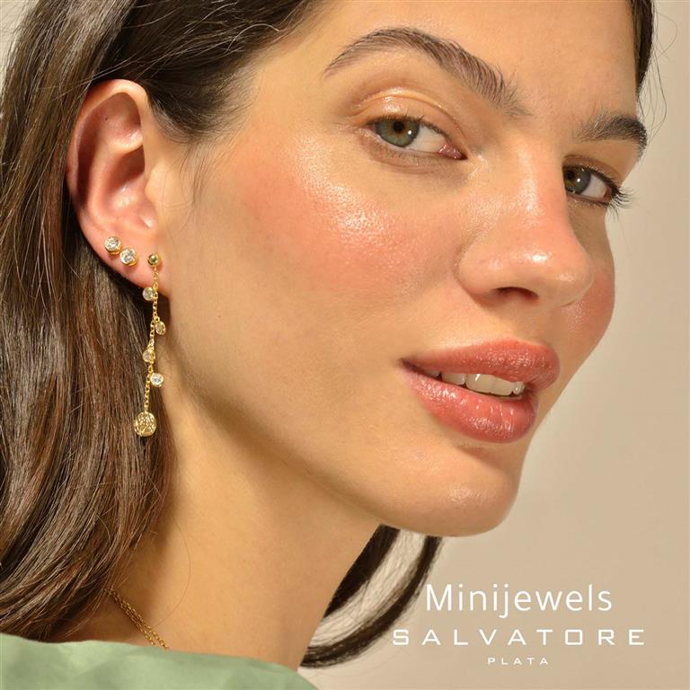 EARRING SILVER 925 PLATED GOLD CHAIN CHATON