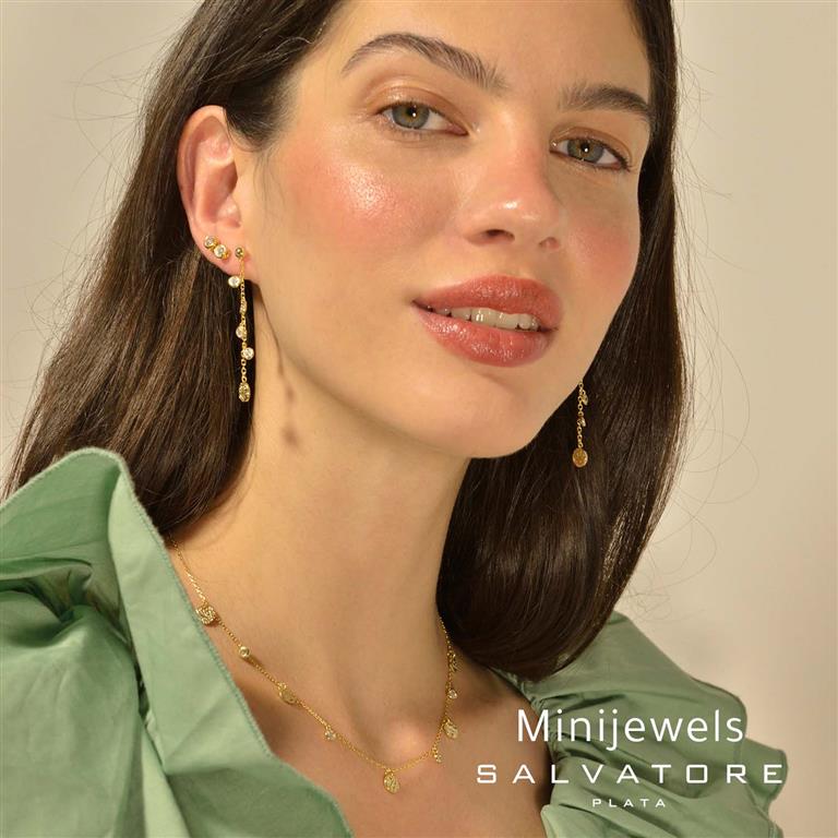 EARRING SILVER 925 PLATED GOLD CHAIN CHATON