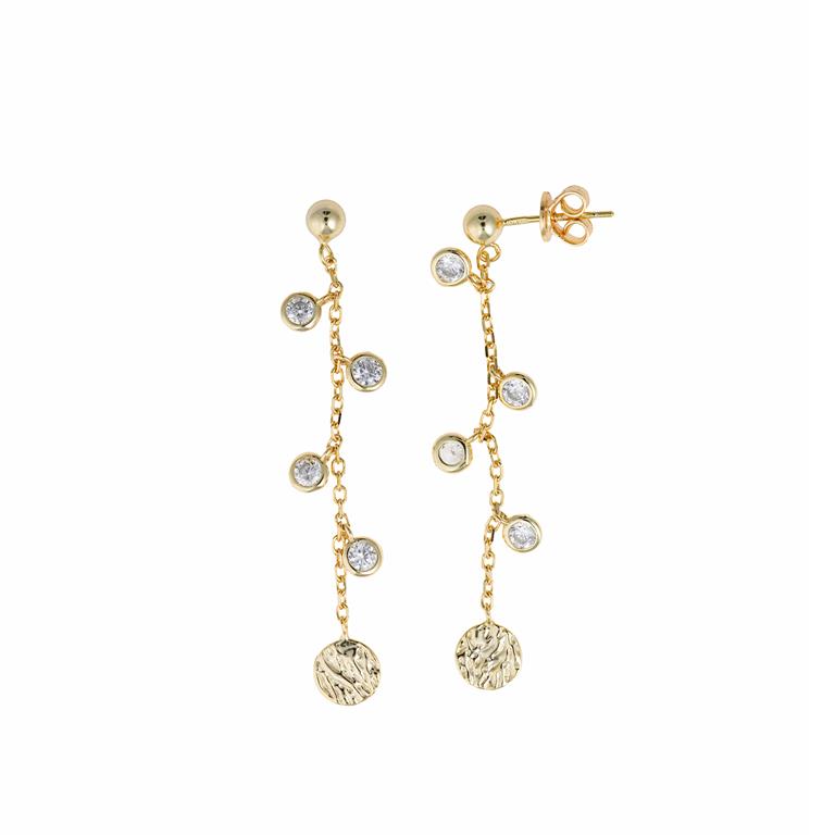 EARRING SILVER 925 PLATED GOLD CHAIN CHATON