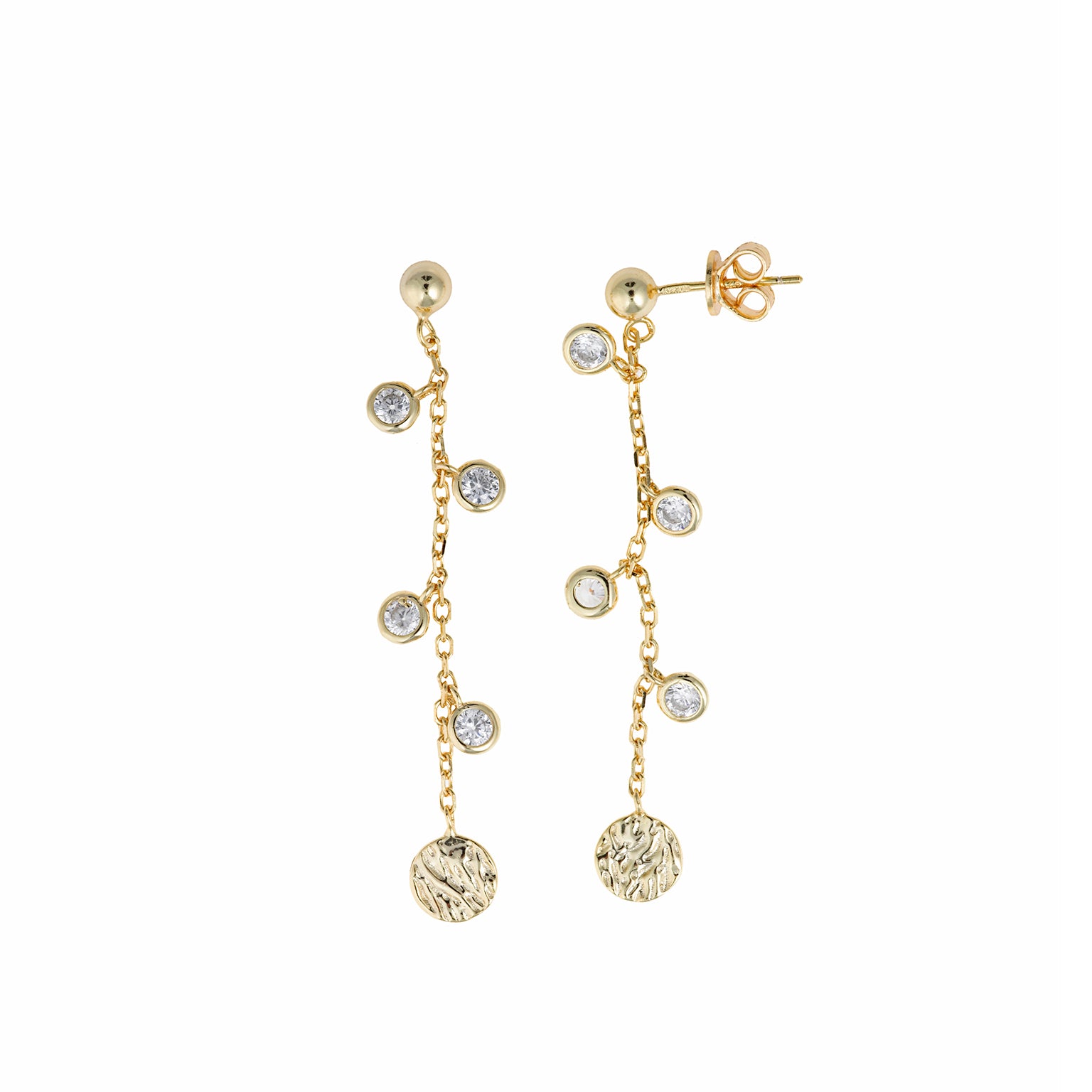 EARRING SILVER 925 PLATED GOLD CHAIN CHATON