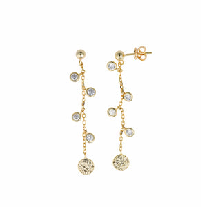 EARRING SILVER 925 PLATED GOLD CHAIN CHATON