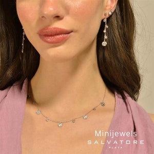 EARRING SILVER 925 RHODIUM CHAIN CHATON CZ