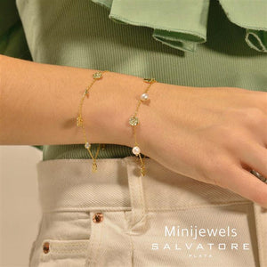 BRACELET SILVER 925 PLATED GOLD PEARLS ROUND