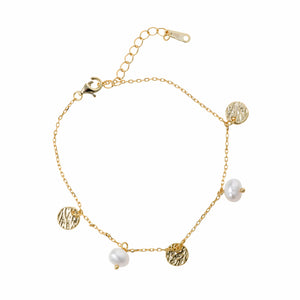 BRACELET SILVER 925 PLATED GOLD PEARLS ROUND