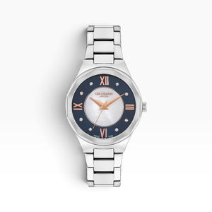 Lee Cooper London | Navy & White Mother-of-Pearl Crystal Silver Watch — 32mm