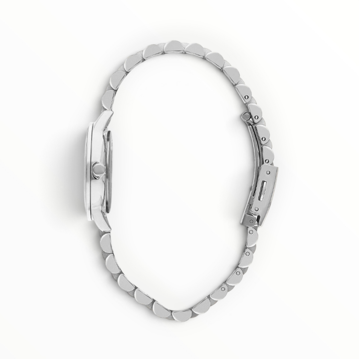 SUL EXTRAS Lee Cooper London women's watch with a two-tone silver and gold five-link bracelet, side profile view.