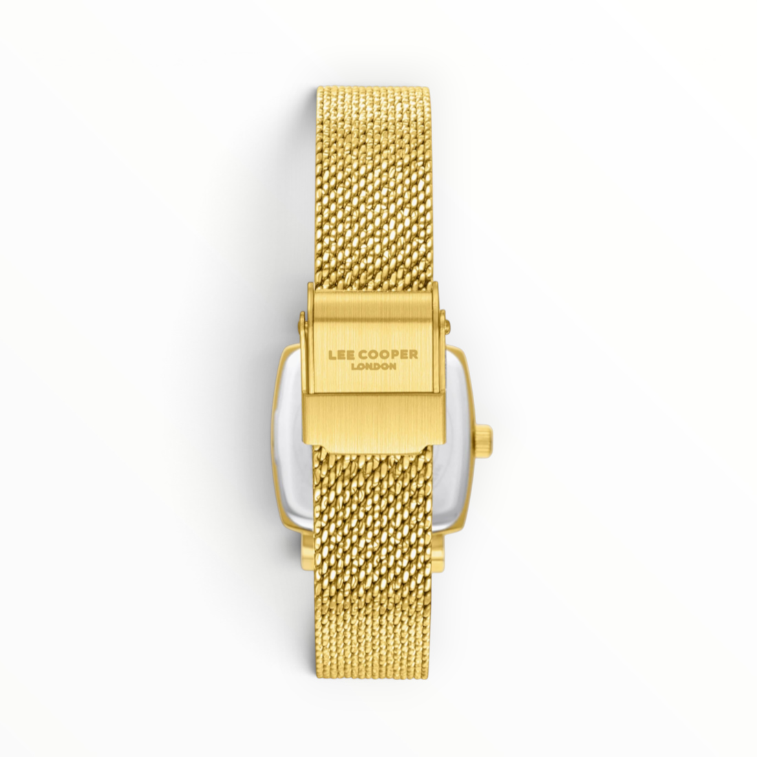 SUL EXTRAS Lee Cooper London women's watch featuring a gold mesh bracelet and a secure jewellery clasp