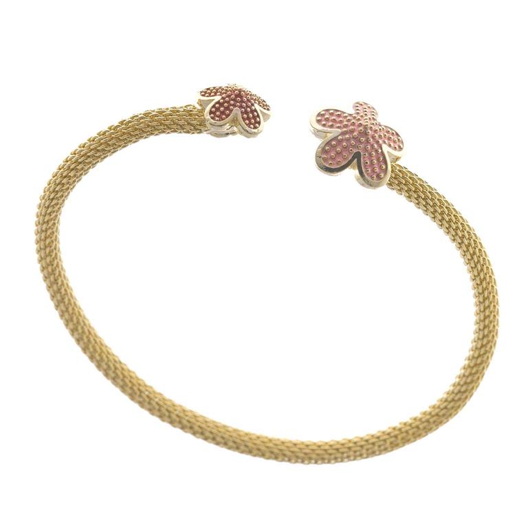 BRACELET METAL PLATED GOLD FLOWER BIG PINK
