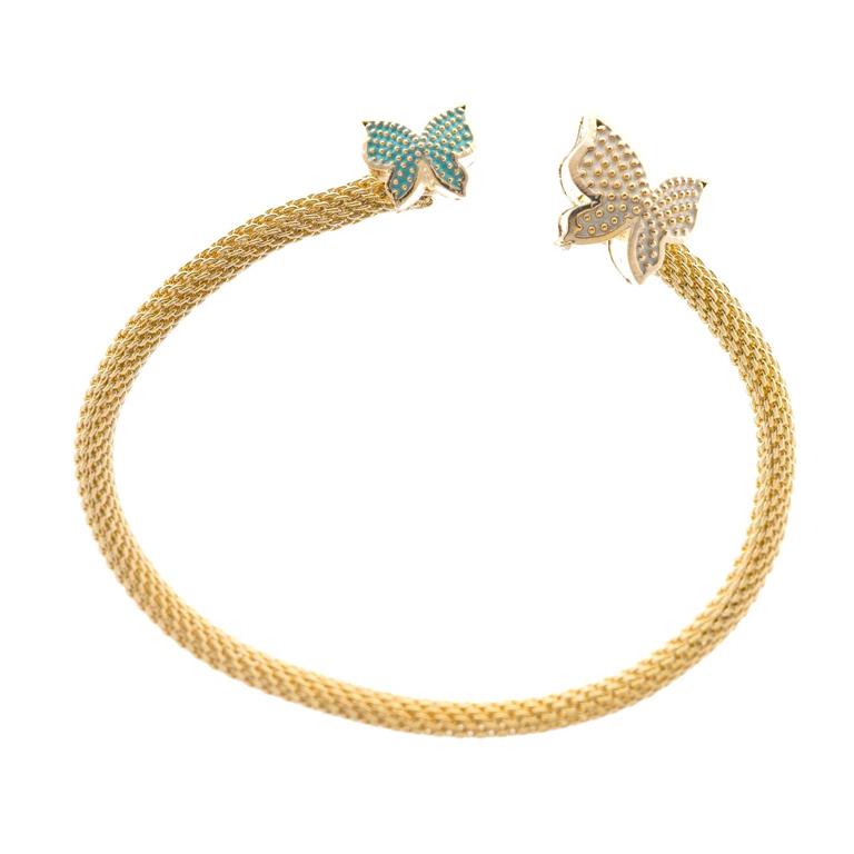 BRACELET METAL PLATED GOLD BUTTERFLY BIG WHITE
