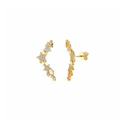EARRING SILVER PLATED GOLD CLIMBER STARS CZ