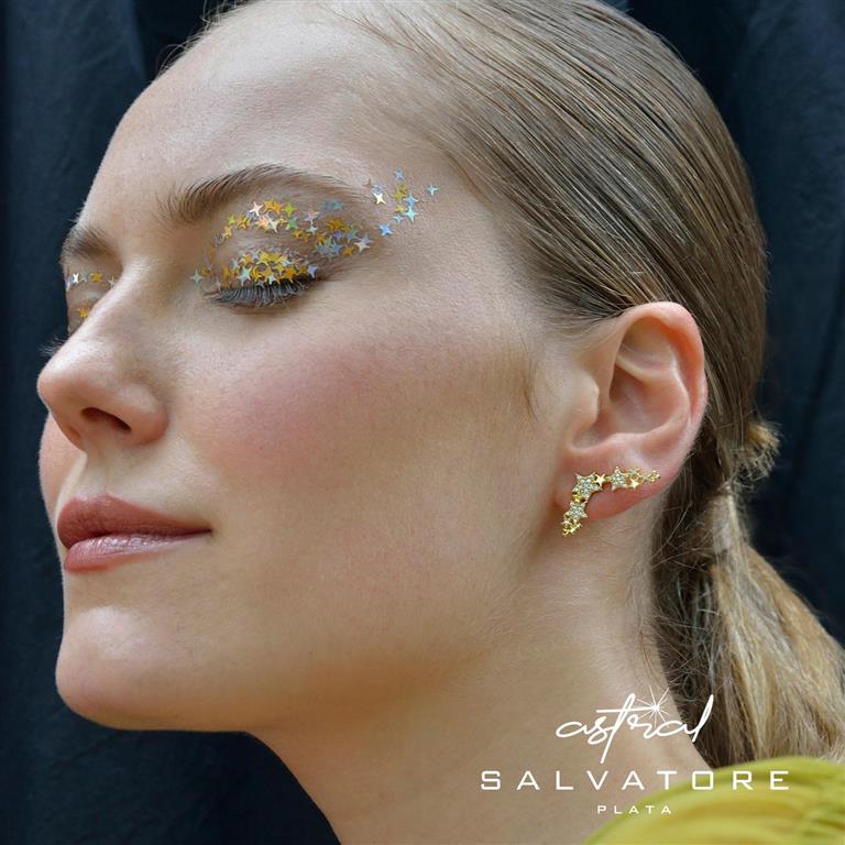 EARRING SILVER PLATED GOLD CLIMBER STARS CZ