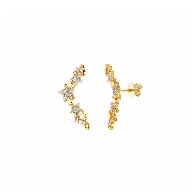 EARRING SILVER PLATED GOLD CLIMBER STARS CZ