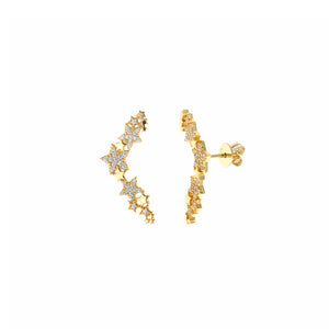 EARRING SILVER PLATED GOLD CLIMBER STARS CZ