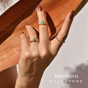 RING SILVER 925 PLATED GOLD SPIKE CHATON
