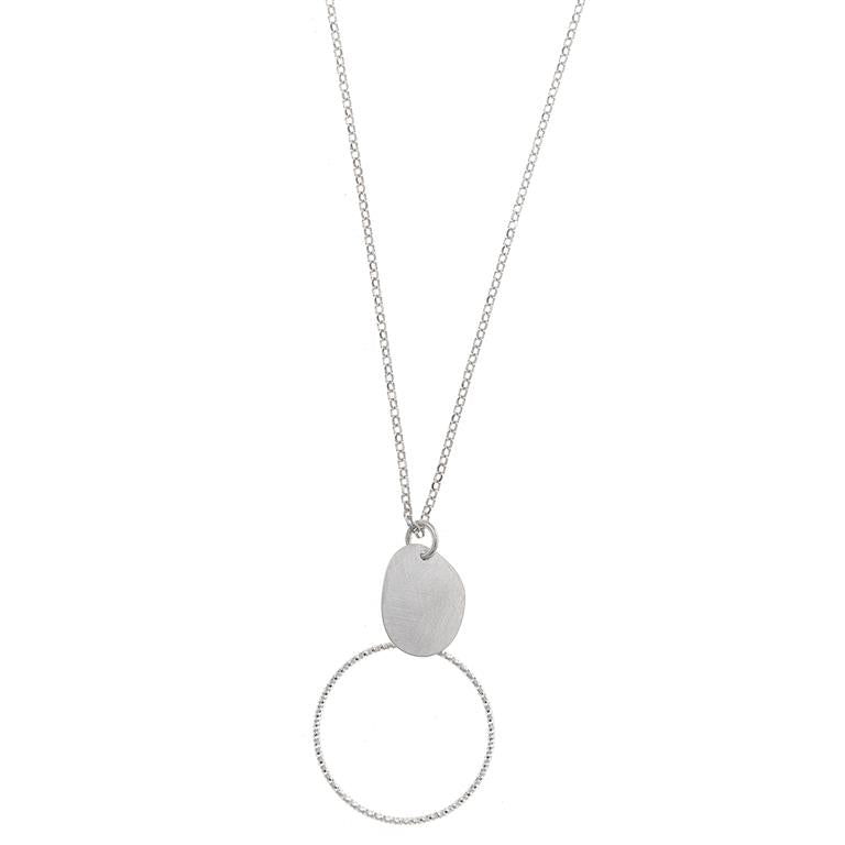 NECKLACE SILVER 925 RHODIUM OVAL SATIN CIRCLE