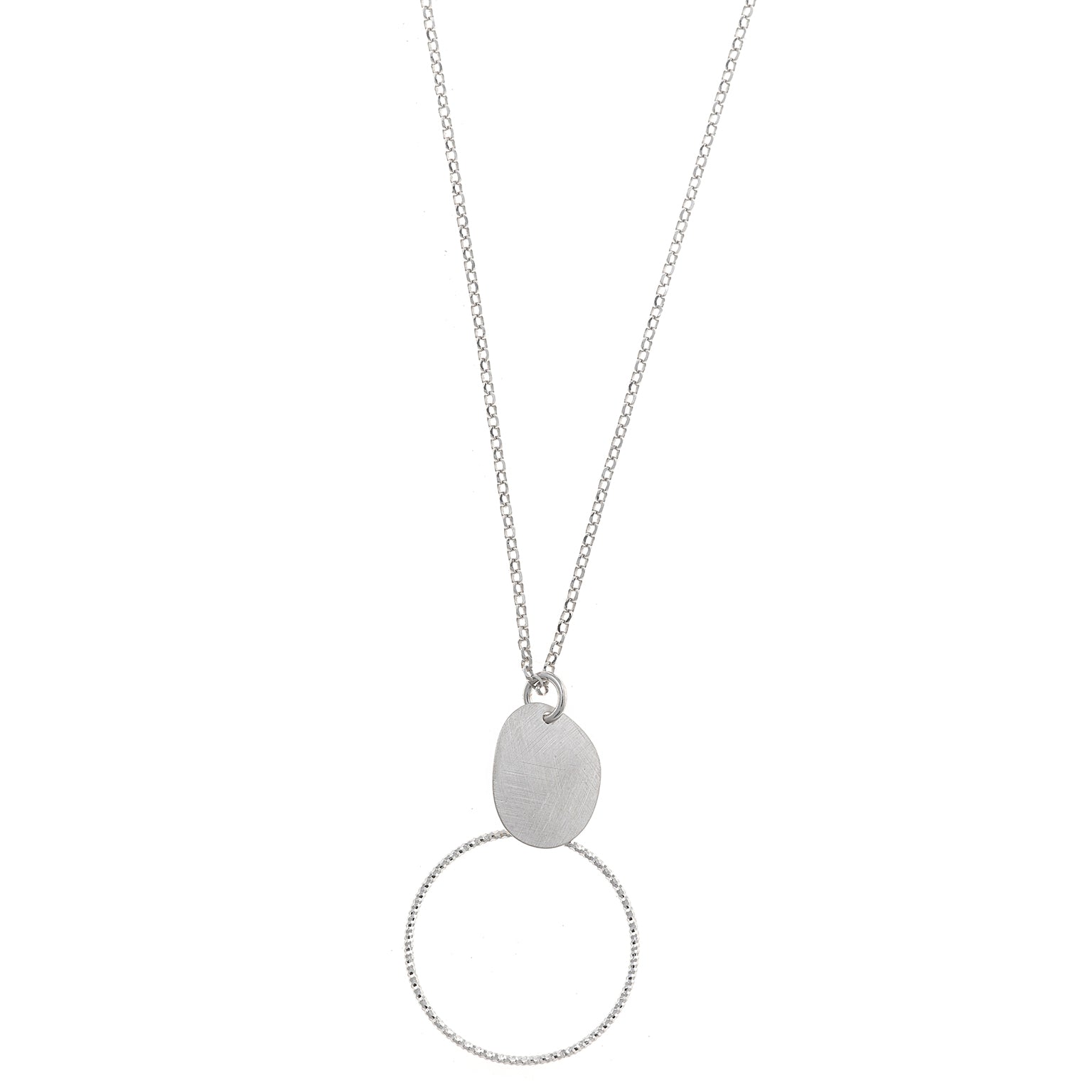 NECKLACE SILVER 925 RHODIUM OVAL SATIN CIRCLE
