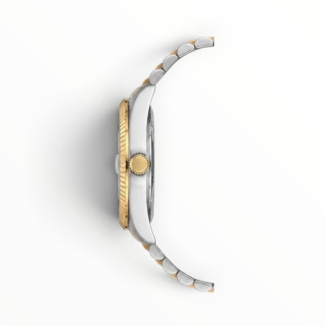 SUL EXTRAS Lee Cooper ladies watch side view featuring a two-tone stainless steel and yellow-gold plated bracelet.
