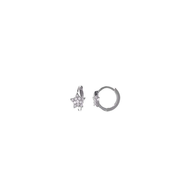 EARRING SILVER 925 RHODIUM HOOP STAR CZ