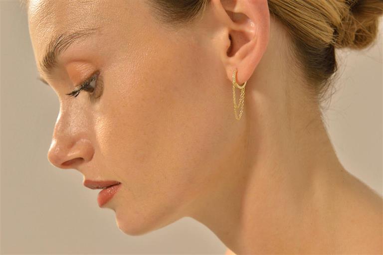 EARRING SILVER 925 PLATED GOLD RING CZ