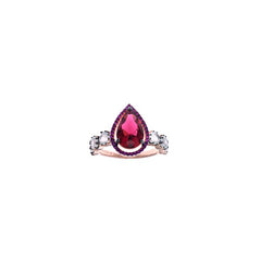 RING SILVER 925 PLATED ROSE GLASS RUBY