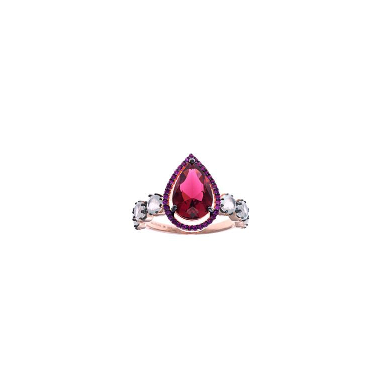 RING SILVER 925 PLATED ROSE GLASS RUBY