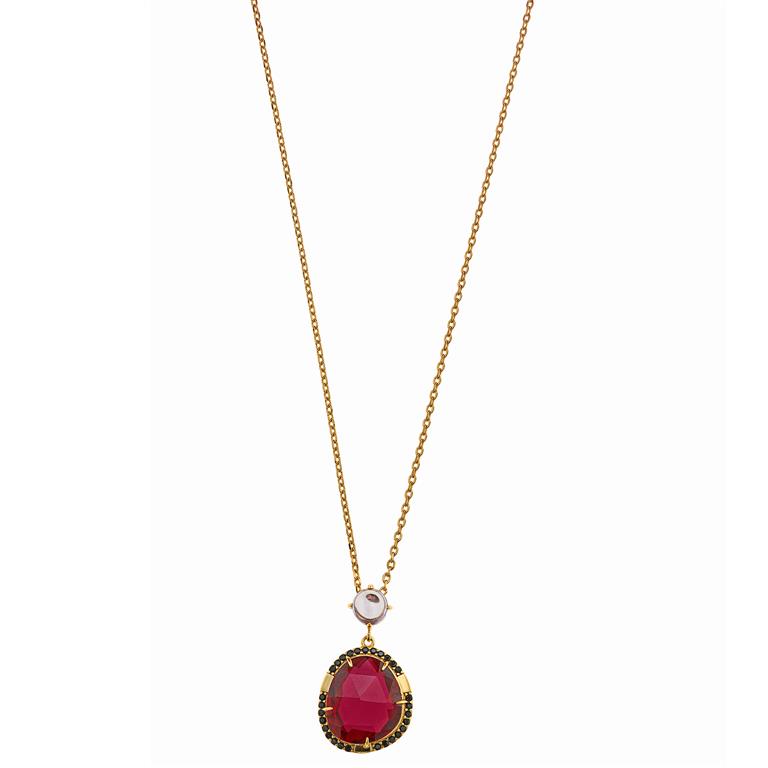 NECKLACE SILVER 925 PLATED GOLD CABOCHON PURPLE