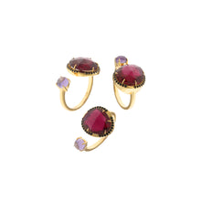 تحميل الصورة إلى عارض المعرض، RING SILVER 925 PLATED GOLD CABOCHON PURPLE
