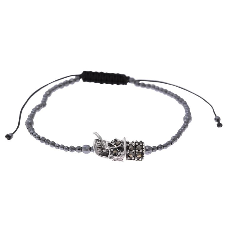 BRACELET SILVER 925 PLATED RUTHENIUM SKULL WITH