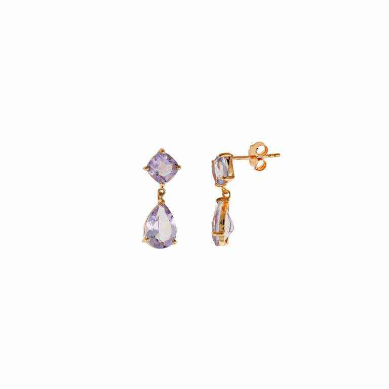 EARRING SILVER 925 PLATED GOLD AMETHYST FACETED