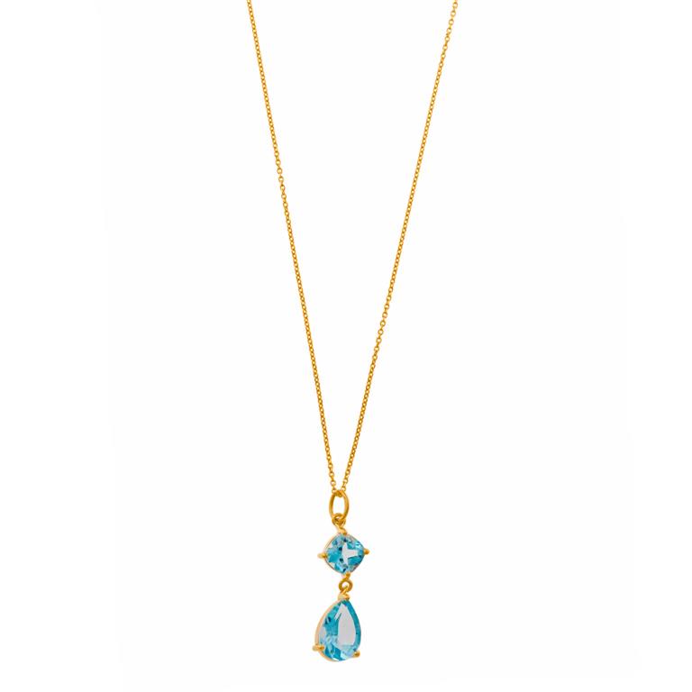 NECKLACE SILVER 925 PLATED GOLD TOPAZ BLUE