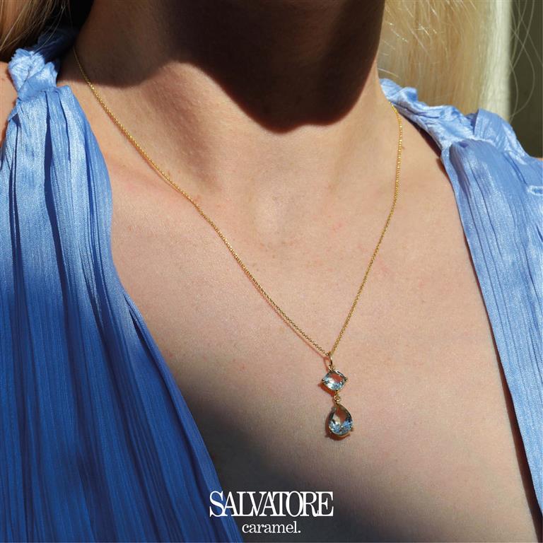 NECKLACE SILVER 925 PLATED GOLD TOPAZ BLUE