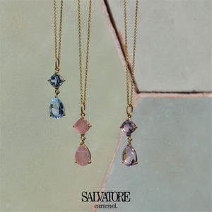 NECKLACE SILVER 925 PLATED GOLD TOPAZ BLUE