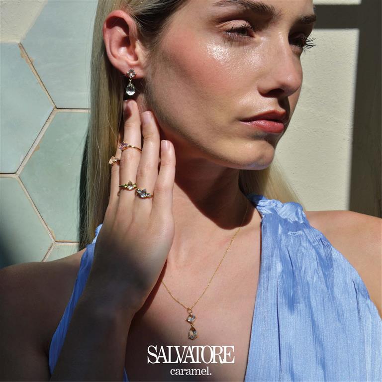 NECKLACE SILVER 925 PLATED GOLD TOPAZ BLUE