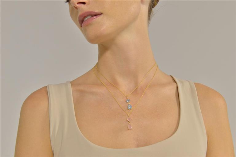 NECKLACE SILVER 925 PLATED GOLD TOPAZ BLUE