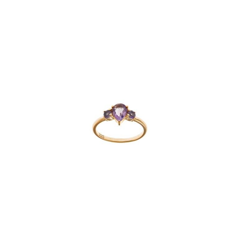 RING SILVER 925 PLATED GOLD AMETHYST PEAR