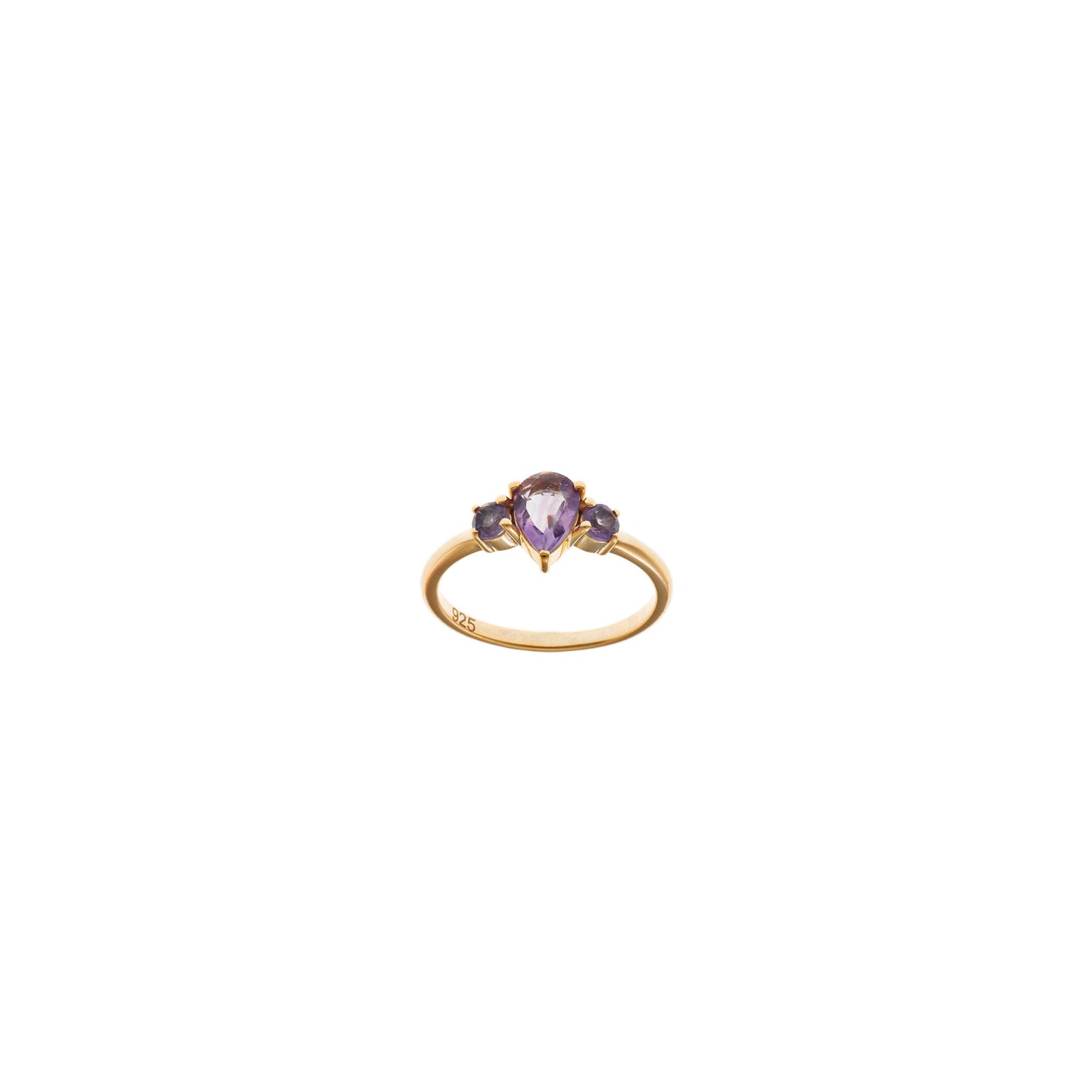 RING SILVER 925 PLATED GOLD AMETHYST PEAR