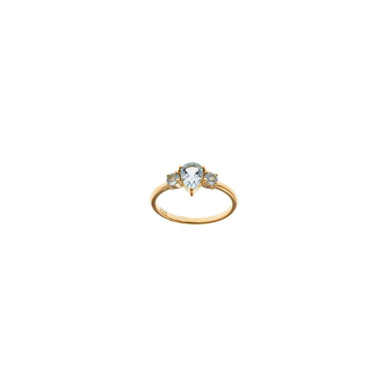RING SILVER 925 PLATED GOLD TOPAZ BLUE