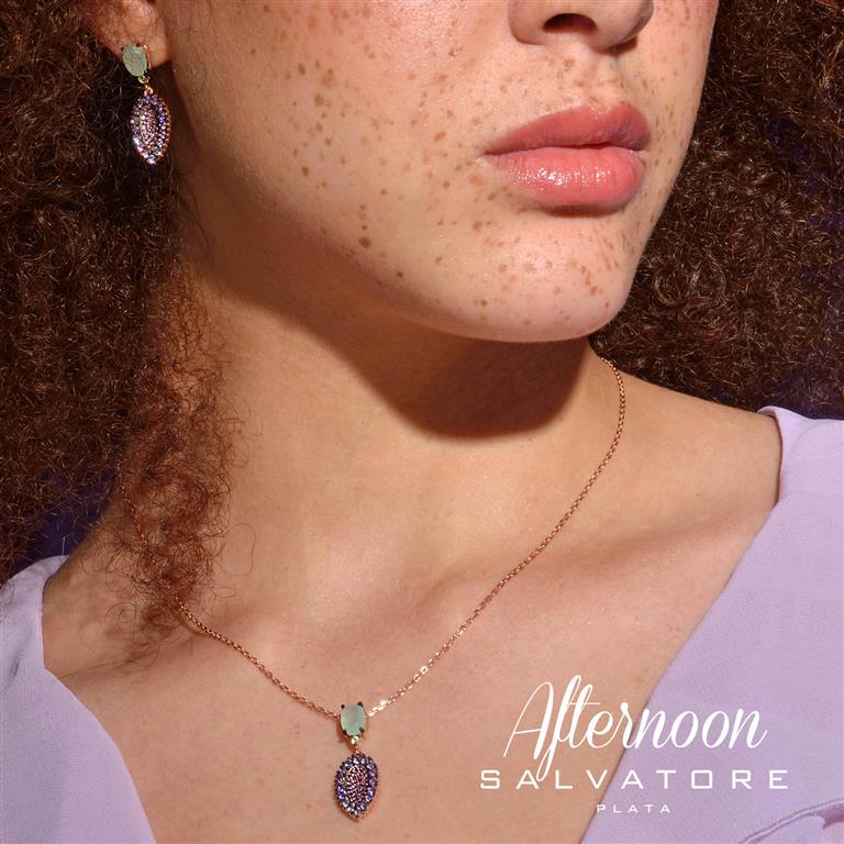 NECKLACE SILVER 925 PLATED PINK CRYSTAL GREEN