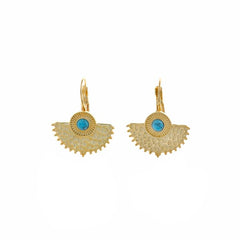EARRINGS SILVER 925 PLATED GOLD CIRCLE TURQUOISE